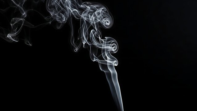 Wisps of white smoke curl and swirl against a black background