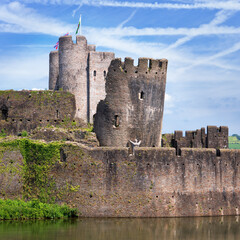 The leaning South-East Tower of Caerphilly Castle