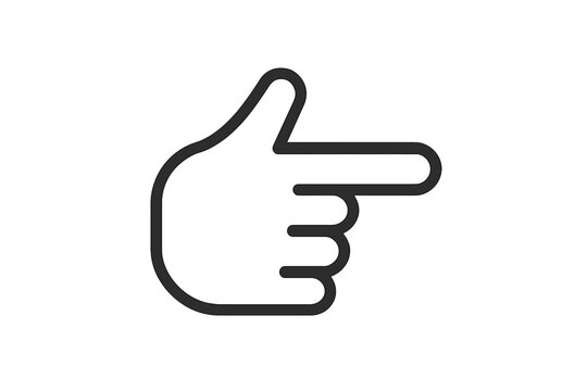 Minimalist outline icon of a hand pointing right used as a directional cursor symbol