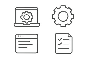 Fototapeta premium Essential symbols for system configuration, web development, task management, and optimization