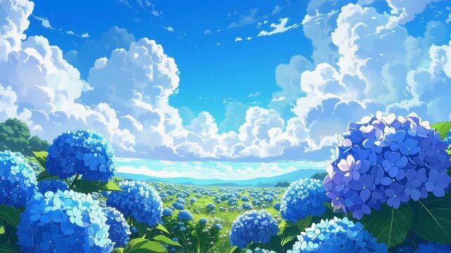 紫陽花と青い空　AI生成素材