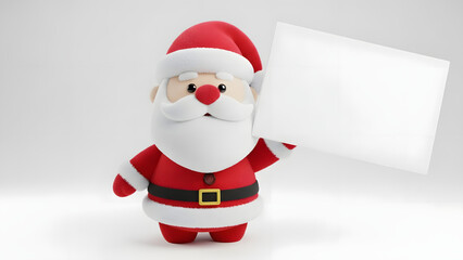 Cute 3D Santa Claus Character Holding a Blank White Sign for Christmas Greetings