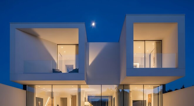 Modern home design illuminated at night showcasing architectural excellence