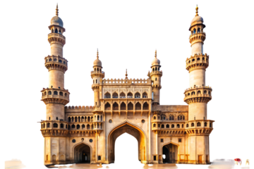 Charminar monument, with four minarets and arched gateways in Hyderabad India, cutout, PNG, isolated on white or transparent background, AI