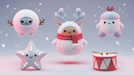 Cute Christmas Characters: Yeti, Reindeer, Elf, Star and Drum - Holiday Cheer