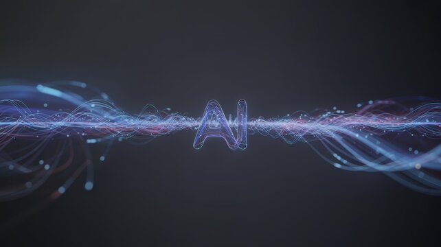 Artificial Intelligence concept with glowing data streams and digital network flow