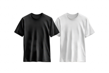 A flat lay image featuring two t-shirts. one black and one white. displayed against a subtle textured background. ideal for apparel designs or fashion concepts