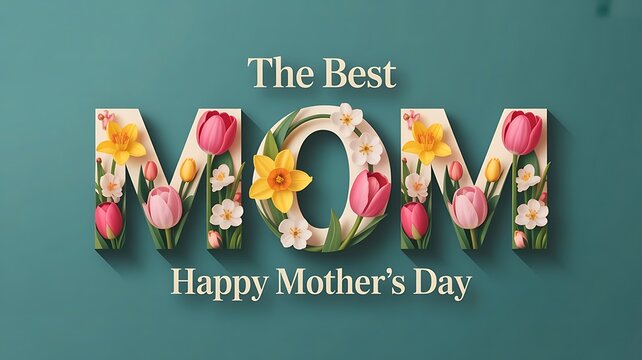 The best mom happy mothers day floral typography on teal background - Powered by Adobe
