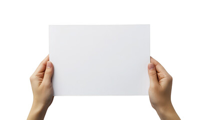 Fototapeta premium A pair of hands holding a blank white sheet of paper against a clean. minimalistic background. suggesting creativity. design. or presentation opportunities in various professional settings