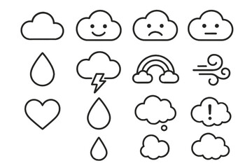 Vector wind emotive rainbow emotion face drop icon cloud tear bubble icons