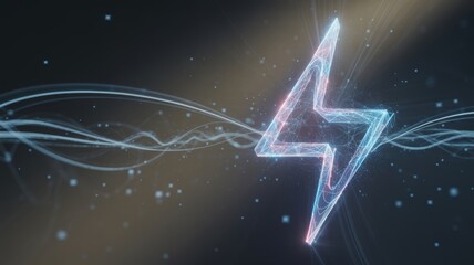 Glowing lightning bolt symbol with energetic light trails representing power and future