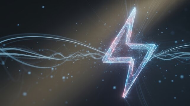 Glowing lightning bolt symbol with energetic light trails representing power and future