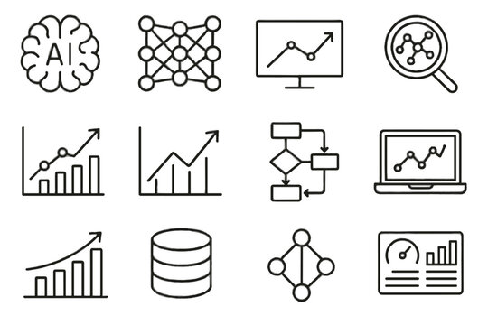 Database ai bars predictive graph vector icons glass laptop algorithm analyst icon