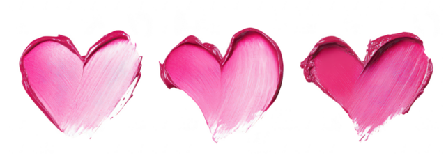 Three artistic heart shapes created with pink paint strokes. varying shades and textures. ideal for romantic themes. Valentines Day. or creative design projects