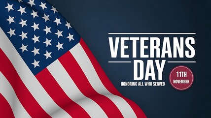 American flag waving next to text celebrating veterans day holiday
