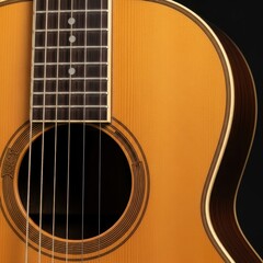 Close-up of acoustic guitar displaying craftsmanship and musical artistry creating a harmonic
