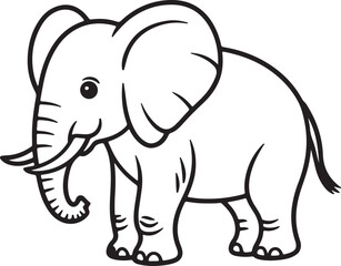 Fototapeta premium Elephant Line Art Illustration, Coloring Book Page Line Art Drawing