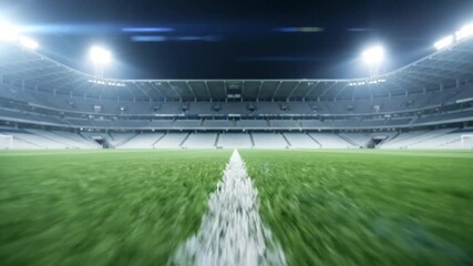 Dynamic nighttime soccer stadium with illuminated grass field and dramatic lighting - Powered by Adobe