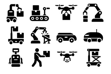 Lifter arm conveyor smart rover bot icon automation vector stacking icons robot