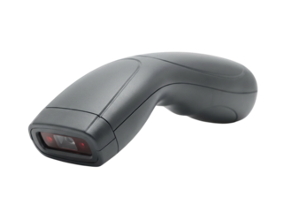 Bluetooth portable barcode scanner featuring smooth handheld housing, accurate scanning window and modern simplified styling, isolated on white and transparent background, PNG premium cutout