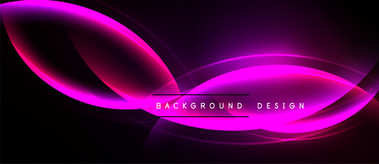 Abstract pink waves over black backdrop. Modern design features glowing lines, creating dynamic visual effect. Simple, elegant.
