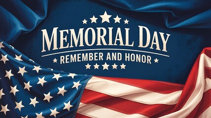 Memorial day remembrance graphic with waving american flag and stars