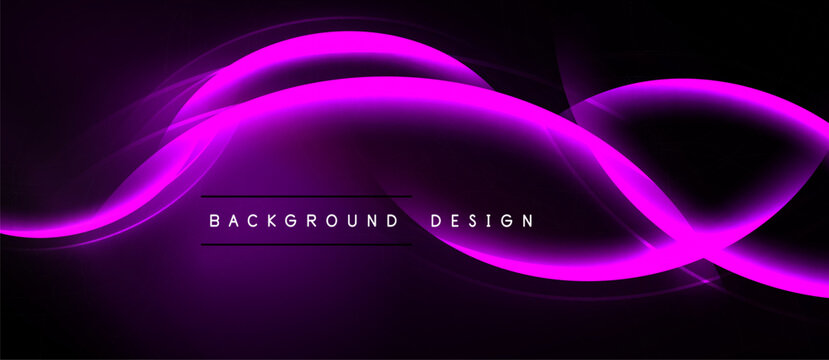 Abstract purple waves over black background. Modern design element, dynamic curves, sleek presentation. Simple text overlay present.