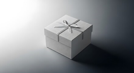 Elegant white gift box with silver ribbon offers classic style and sophistication