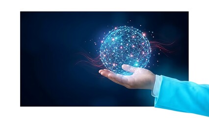 Global network sphere in the palm of a hand technology concept