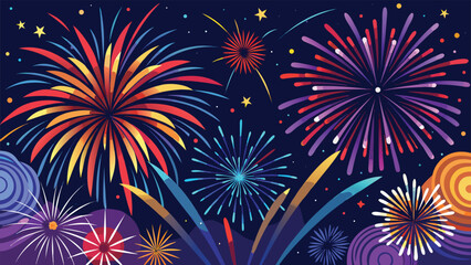 Naklejka premium vibrant colorful fireworks display illuminates a dark night sky with sparkling trails