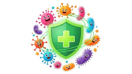 Immune system shield protecting from virus germs and bacteria illustration