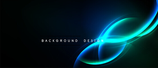 Abstract flowing lines, vibrant blue hues, dark background. Modern design element, dynamic composition, sleek presentation.