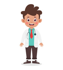 Cartoon illustration of a smiling doctor wearing a white lab coat and stethoscope around his neck.
