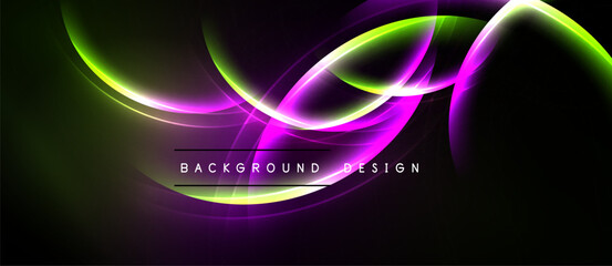 Abstract flowing lines, vibrant colors, dark background. Modern design element, dynamic curves create visual interest.