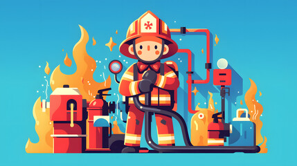 flat illustration of fireman character