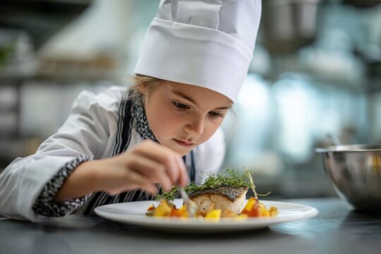 Junior chef skillfully prepares a colorful meal in a bustling kitchen as creativity flows in every dish during an engaging culinary session