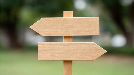 Elegant wooden directional signpost with two arrows for outdoor pathways, rustic design, natural wood finish, perfect for parks, gardens, and landscape guidance