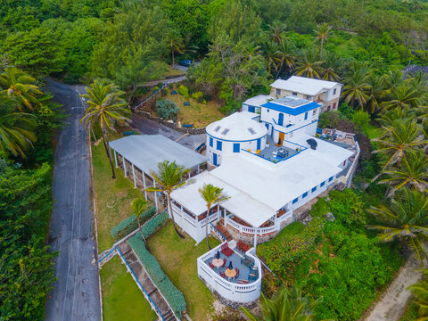 Round House aerial view at Bathsheba Beach in village of Bathsheba, Saint Joseph, Barbados. 
