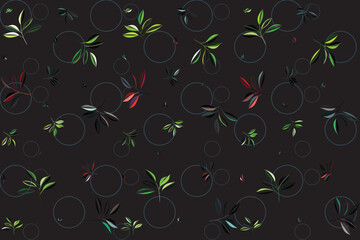 Pattern abstract leaf with circle on black background.