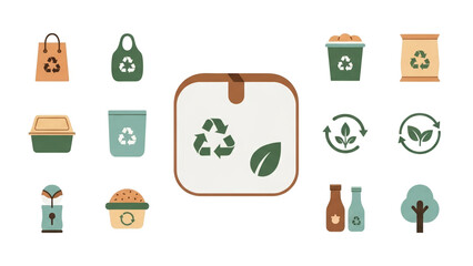 Eco-friendly packaging and recycling icons for sustainable business and lifestyle choices