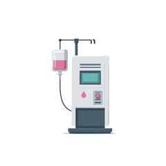 Modern infusion pump with digital display and hanging IV bag in a clean clinical illustration style