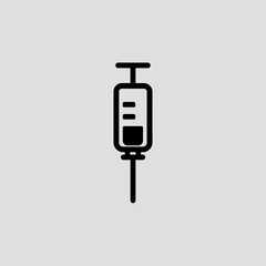 Minimal syringe icon in black and white representing injection or medical treatment