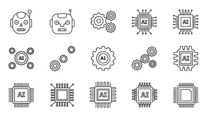 Collection of Artificial Intelligence and Robotics Icons Representing Technology and Innovation