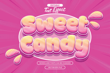 Sweet candy editable text effect with 3d cartoon text style and with pink background
