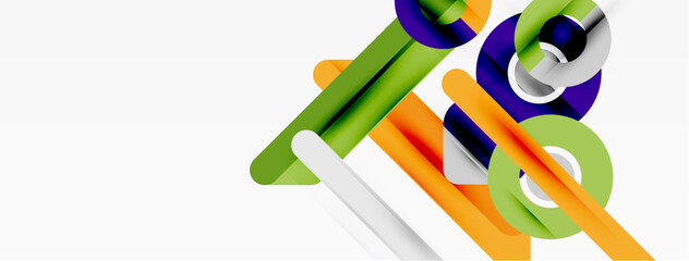 Abstract geometric shapes intersect. Bright colors create dynamic composition. Minimalist design, clean lines, modern aesthetic.