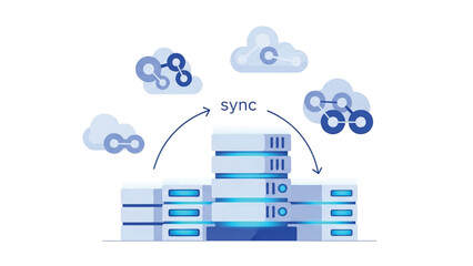 Cloud Synchronization Concept with Data Servers and Network Connections