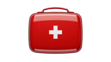 Red first aid kit with white cross isolated on transparent background