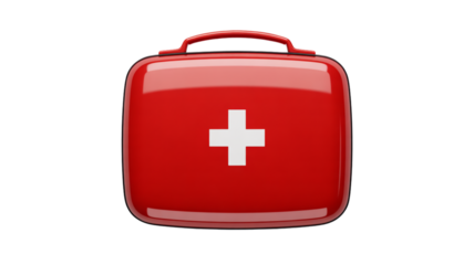 Red first aid kit with white cross isolated on transparent background