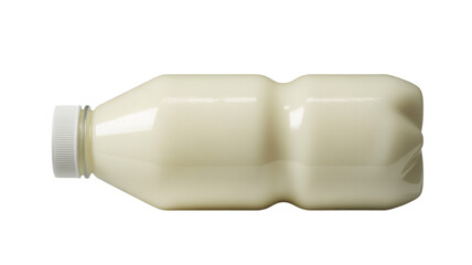 White plastic bottle filled with creamy liquid isolated on transparent background