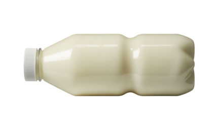 White plastic bottle filled with creamy liquid isolated on transparent background